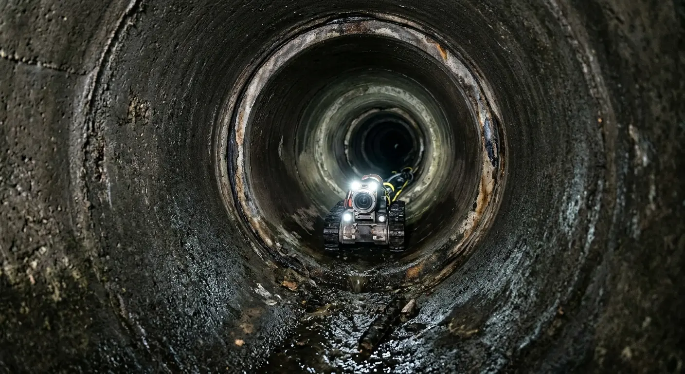Robotic sewer camera inspecting pipe interior for Drain Snake Service in Batavia